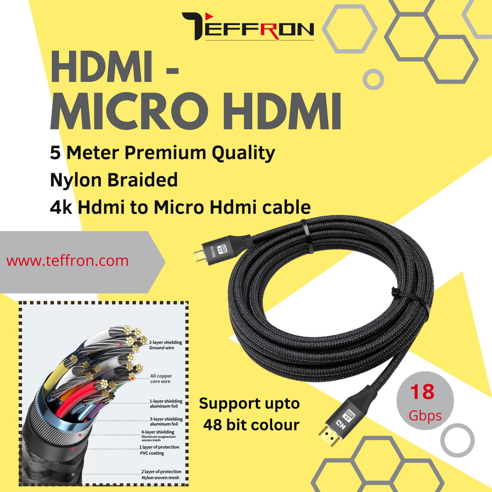 Teffron Black 5 Mtr Micro Braided Cable