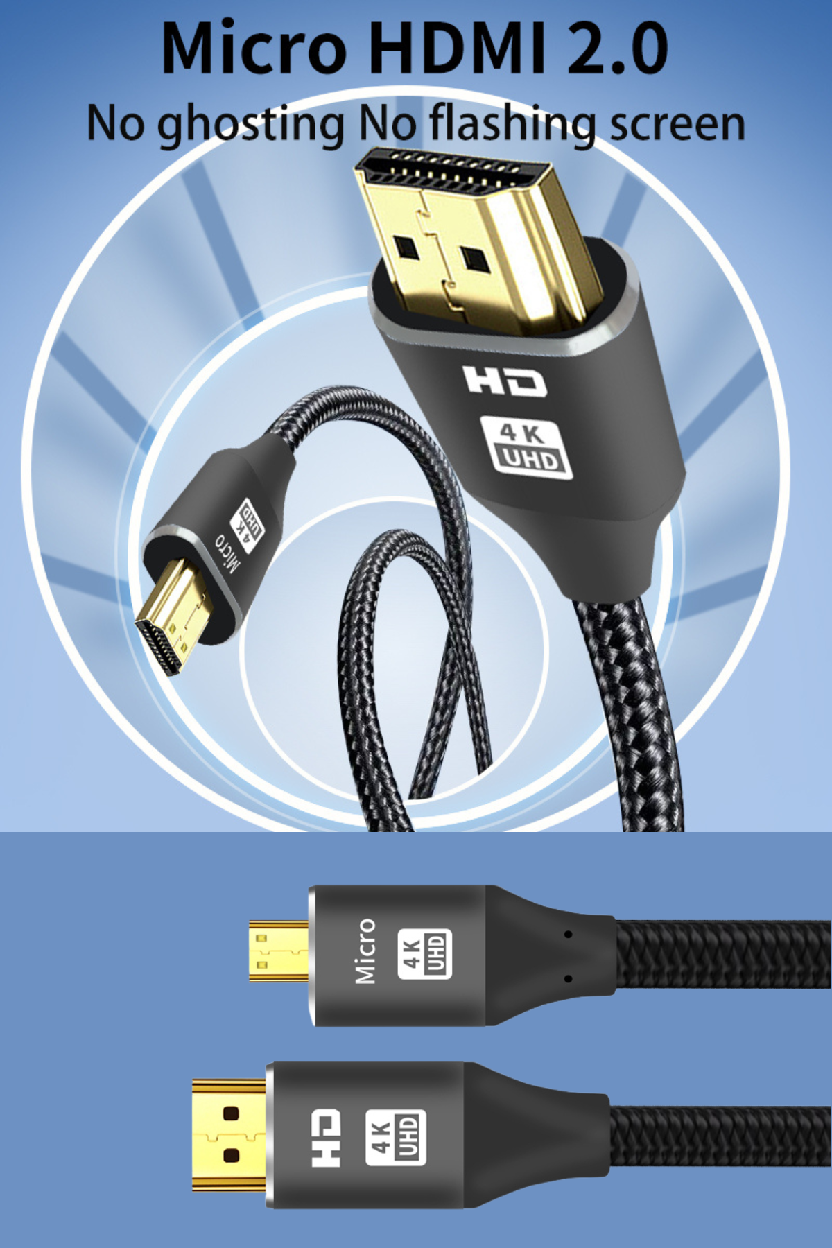 Teffron 0.5 Mtr. 2.0 Nylon Braided 4K@60Hz, 4K@120Hz High-Speed Micro HDMI to HDMI Cable for Atomos Ninja V,Sony A7RIII, A7II, A7M3,Canon R5,M6,Lumix 2500,GX85,Raspberry PI 4 - Image 3